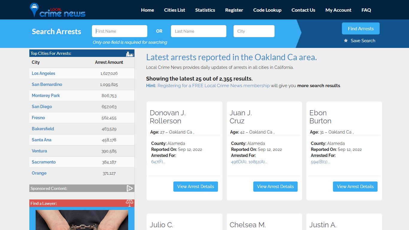 Oakland Ca California Arrest Records | Local Crime News